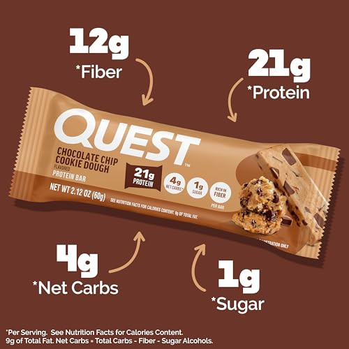 Quest Nutrition Chocolate Chip Cookie Dough Protein Bars, High Protein, Low