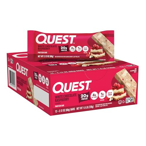 Quest Nutrition White Chocolate Raspberry Protein Bars, 20g Protein, 1g Sugar
