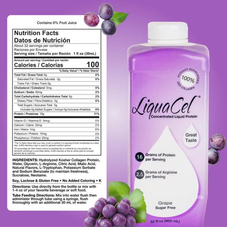 LiquaCel Concentrated Liquid Protein, Grape Flavor, Ready-to-Drink, 16g