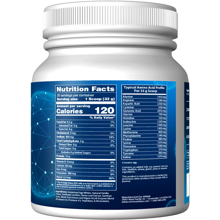 MRM Nutrition Egg White Protein - Vanilla Flavored - 23g Fat-Free Protein