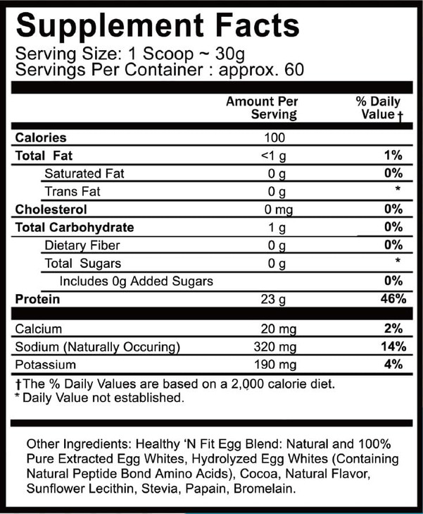 Healthy 'N Fit 100% Egg Protein- Chocolate (4lb): 100% Egg White Protein. Zero