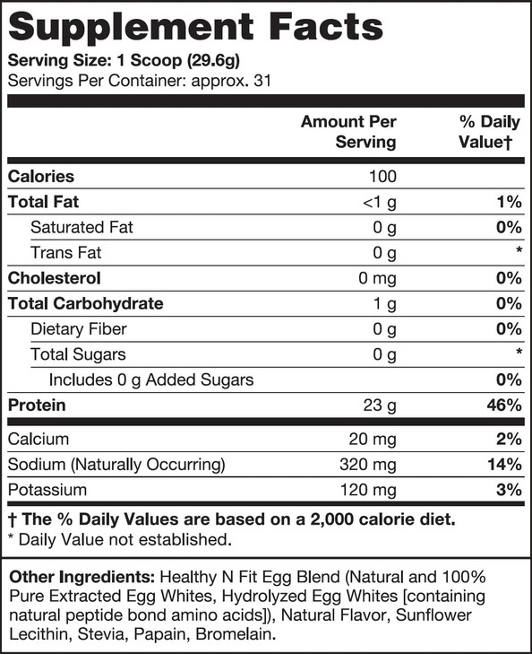 Healthy 'N Fit 100% Egg Protein- French Vanilla,2LB :100% Egg White Protein Plus