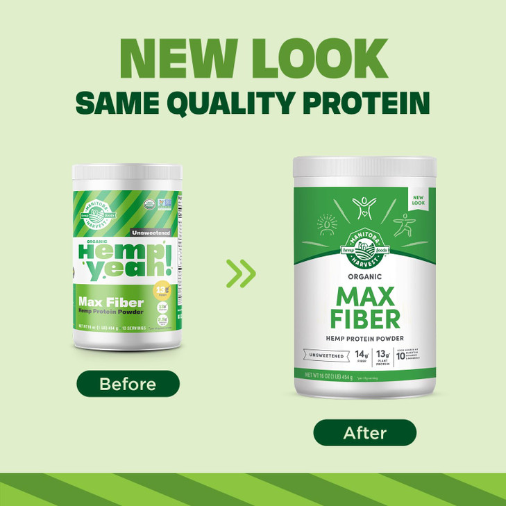 Manitoba Harvest Hemp Yeah Organic Max Fiber Protein Powder, Unsweetened, 16oz