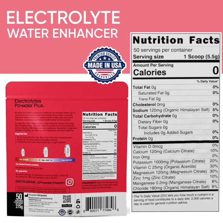 PowderVitamin Electrolytes Powder Plus (50 Servings) Raspberry Electrolyte