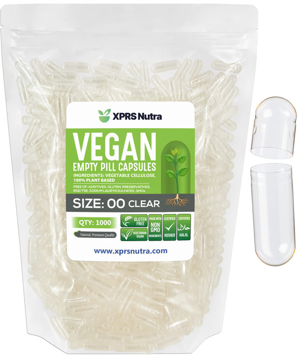 XPRS Nutra Size 00 Empty Capsules - 1000 Clear Count Empty Vegan Capsules