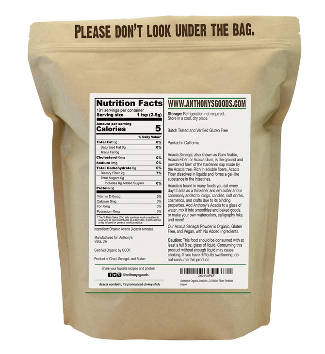 Anthony's Organic Acacia Senegal Powder, 1 lb, Batch Tested Gluten Free, Non