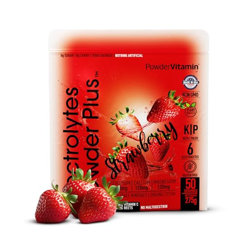 PowderVitamin Electrolytes Powder Plus Keto, Strawberry (50 Servings) 0 Sugar