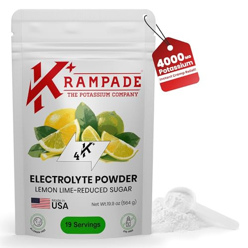 Krampade High Potassium Electrolyte Powder Low Sugar Lemon Lime, 8000mg