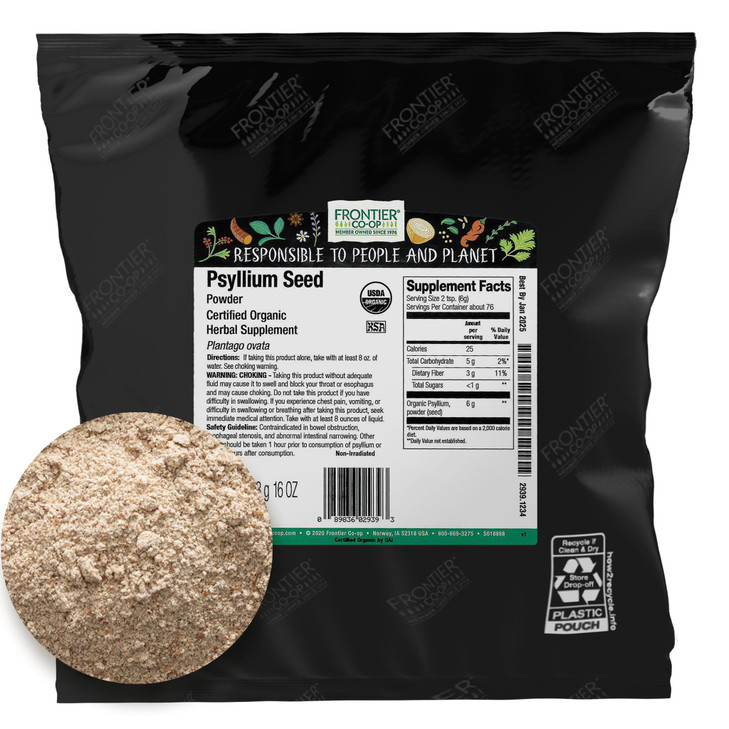 Frontier Bulk Psyllium Seed Powder, Organic, 16 Ounce