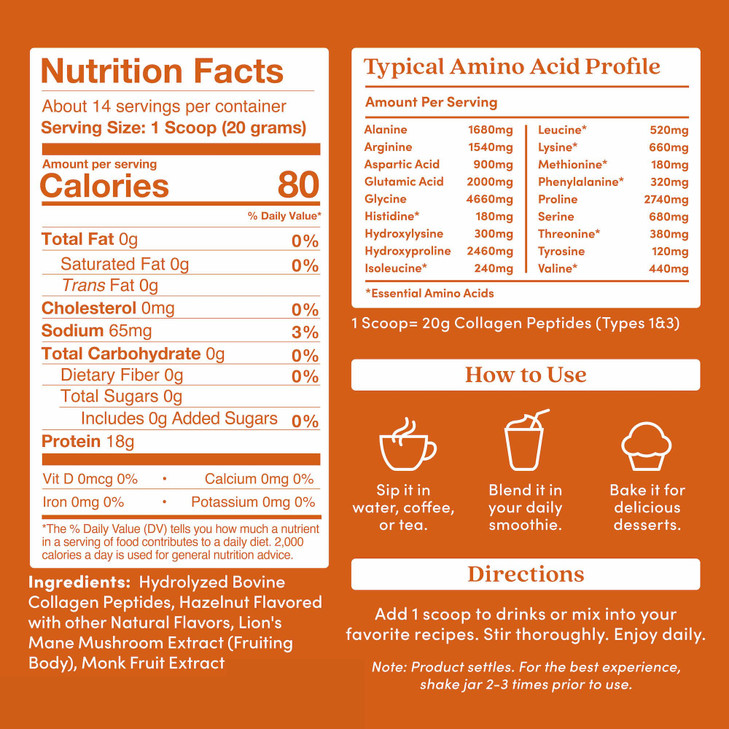 Further Food Hazelnut Collagen Peptides Powder with Lions Mane Mushroom