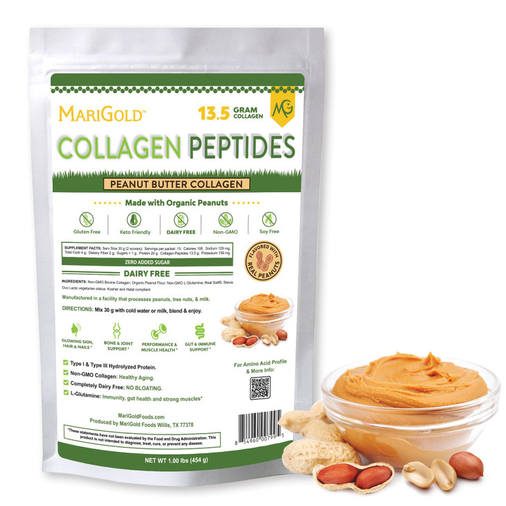 MariGold Grass-fed Collagen Peptides Powder Peanut Butter 1LB
