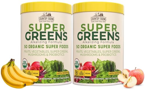 Country Farms Super Greens Apple Banana Powder Smoothie, Organic Super Foods