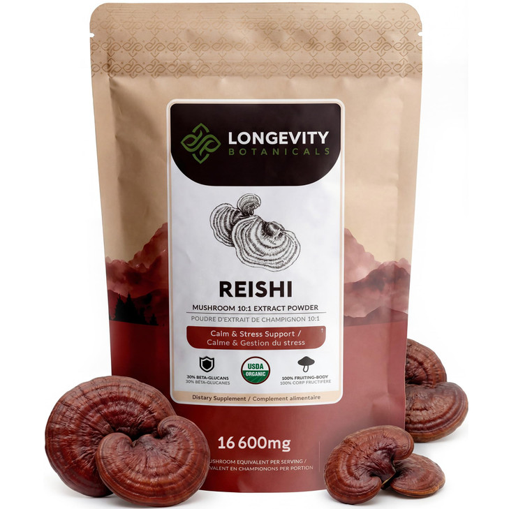 Longevity Botanicals Organic Reishi Mushroom Extract Powder 100g