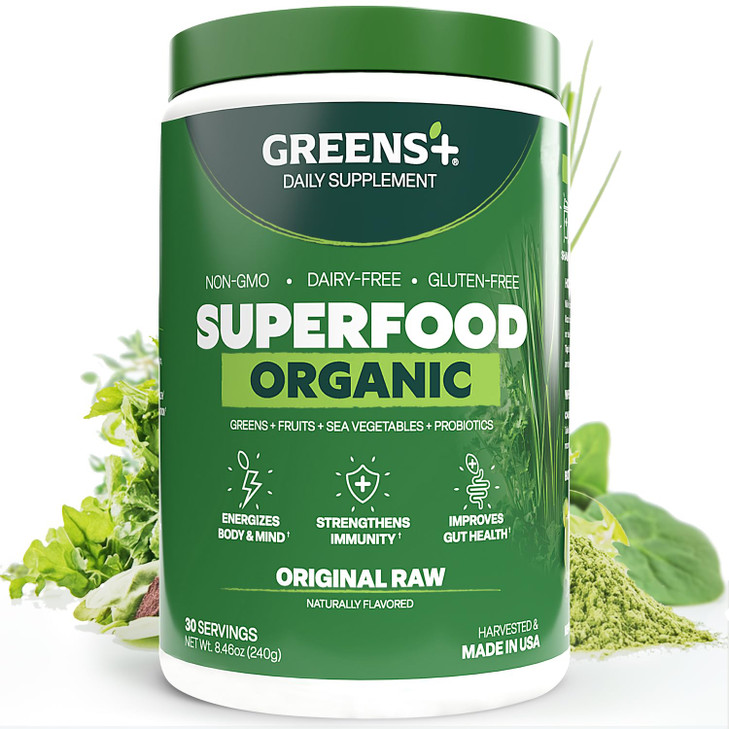 Greens+ Organic RAW Superfood Powder, Super Blend Immune Support, Morning Kick