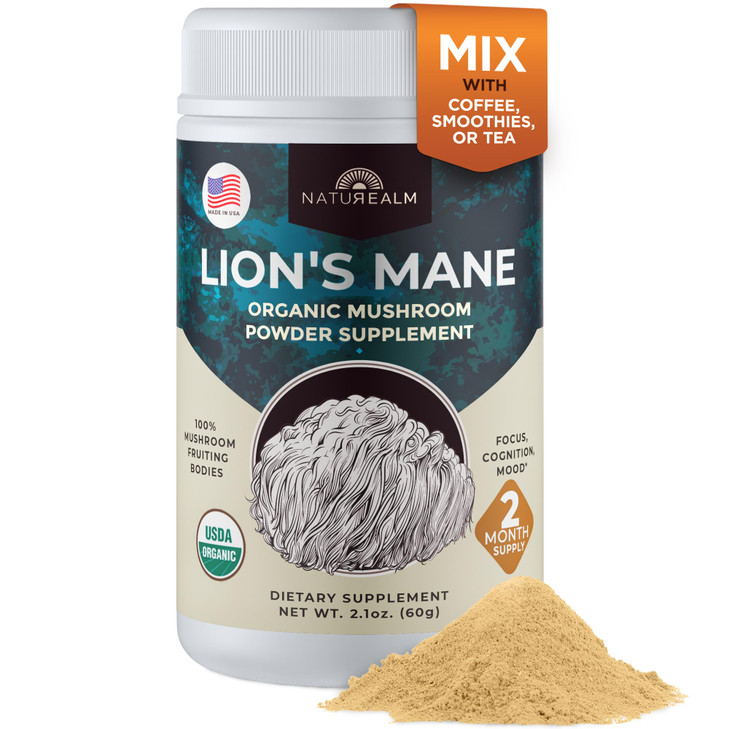 Naturealm Lions Mane Mushroom Powder Brain Supplement (60 Day Supply)