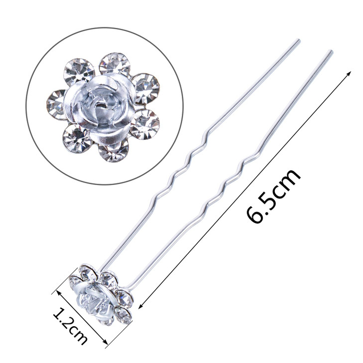 eBoot 40 Pack Crystal Hair Pins Rose Flower Rhinestone Hair Clips for Bridal Wedding Women Hair Jewelry Accessories, with Storage Bag (White)
