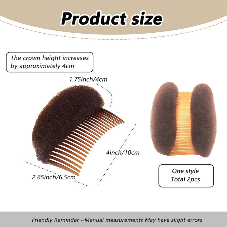 2PCS 28 Teeth Hair Fringe Volume Bump Up Inserts Tool Styling Clip Hair Charming Insert Do Beehive Tool Maker Comb (Brown)