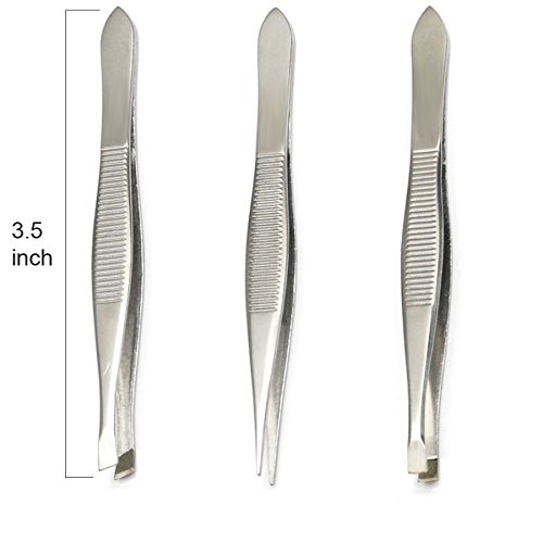 Luxxii (3 Pack) Tweezers Set - Stainless Steel Slant Tip, Flat, Point Tweezers Hair Plucker for Hair and Eyebrows Personal Care (A)