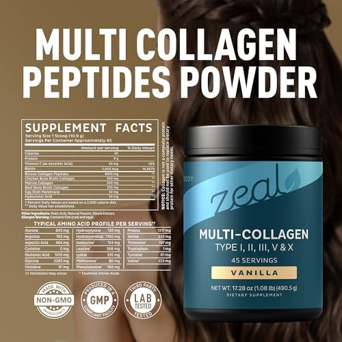 Premium Multi Collagen Peptides Powder (1, 2, 3, 5 & 10) with Protein. Vitamin