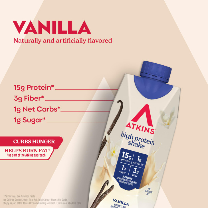 Atkins Vanilla High Protein Shake, 15g Protein, Low Glycemic, Low Carb and Low