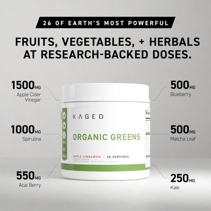 Kaged Organic Greens Superfood Powder, Outlive100 Berry, Supergreens, Apple