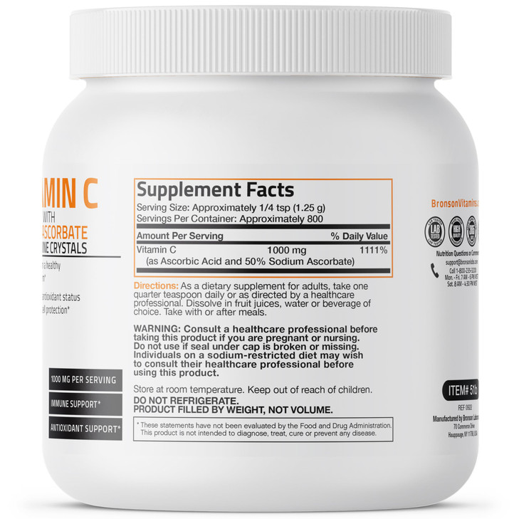 Bronson Buffered Vitamin C Powder Ascorbic Acid Buffered with Sodium Ascorbate