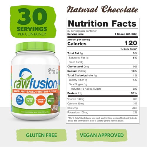 Rawfusion- Vegan Protein Powder, Natural Chocolate