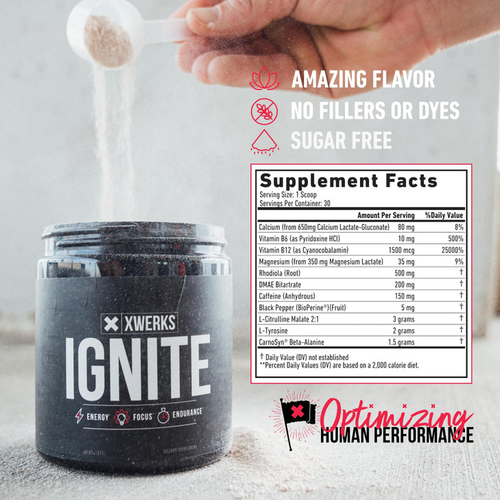Xwerks Ignite Pre Workout Powder for Men and Women, Natural Preworkout Energy