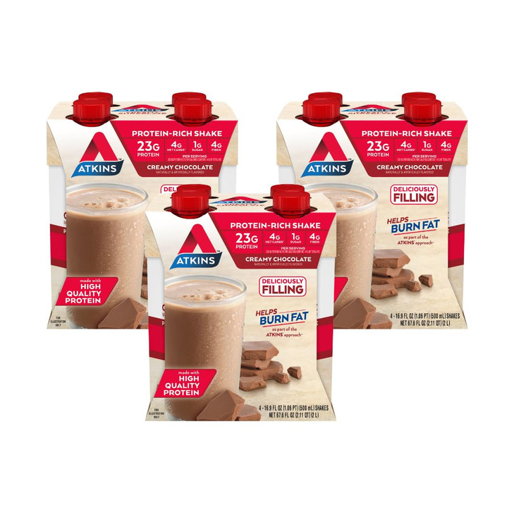 Atkins Creamy Chocolate Meal Size Protein Shake, 23g Protein, Low Glycemic, 4g