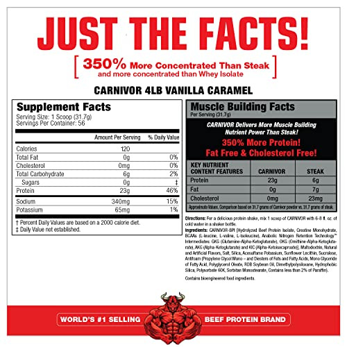MuscleMeds Carnivor Bioengineered Beef Protein Isolate, Vanilla Caramel, 3.9