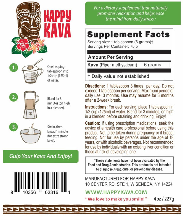 HAPPY KAVA Premium Micronized Kava Root Powder (4 oz)