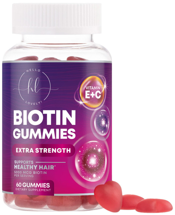 Hair Vitamins Gummies with Biotin 5000 mcg - Hair Growth Support with Vitamins E & C for Thicker, Stronger & Beautiful Hair - Hair Skin and Nails Vit