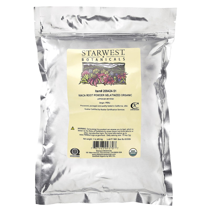 Starwest Botanicals Organic Gelatinized Maca Root Powder, 1 lb (453.6 g)