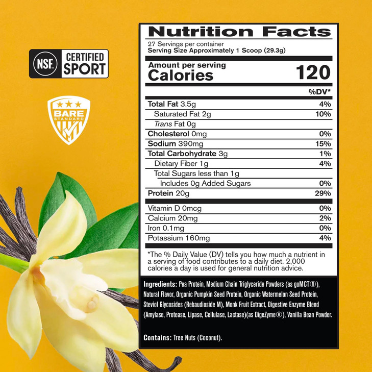 BARE PERFORMANCE NUTRITION Vegan Protein, Plant Based Protein, Pea Protein