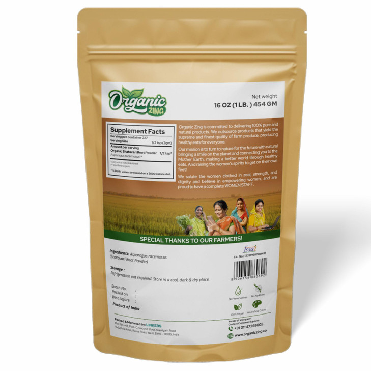 ORGANIC ZING Shatavari Powder - Food Grade - 454 g / 16 oz