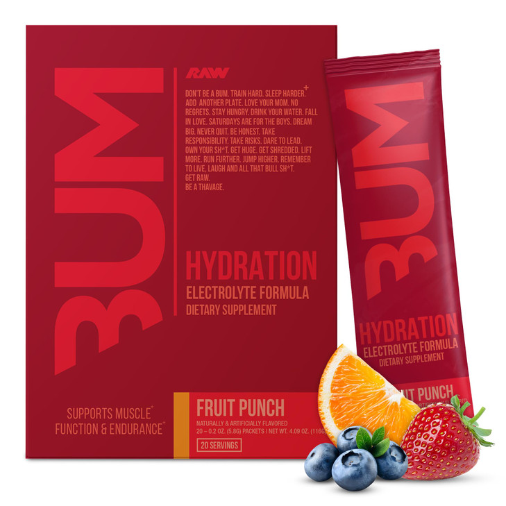 RAW Electrolytes Powder Hydration Drink Mix Packets, BUM Hydrate (Fruit Punch