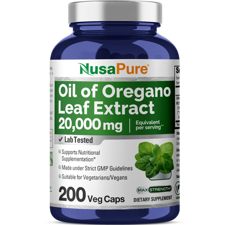 NusaPure Oregano Oil Extract 20000mg - 200 Veggie Powder Capsules