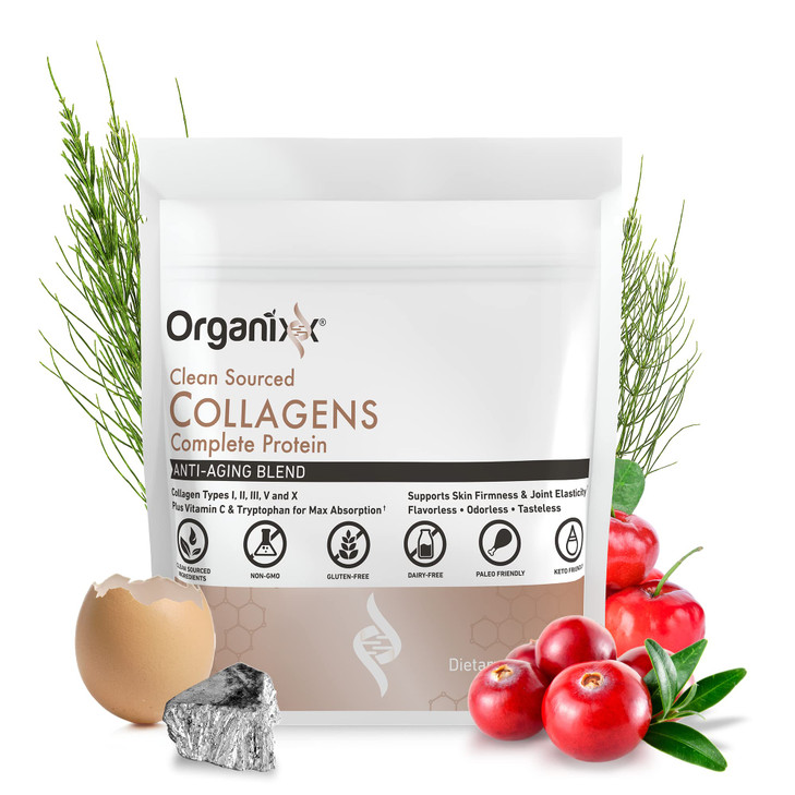 Organixx Clean Sourced Collagen Peptides Powder with Vitamin C, Types I, II