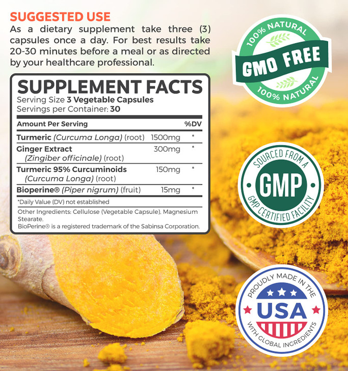 Turmeric and Ginger Supplement (Non-GMO) 1980mg Serving