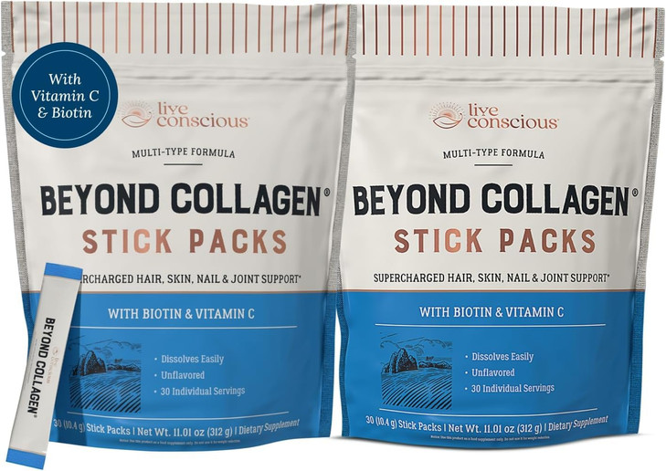 Live Conscious Beyond Collagen Peptides Powder Unflavored Packets-Hydrolyzed