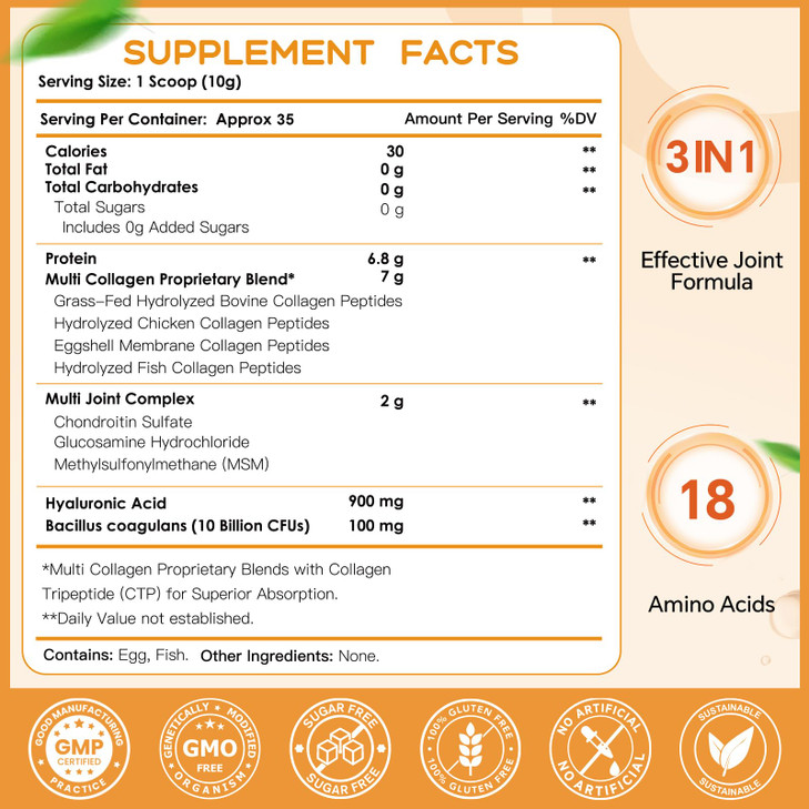 NATURE TARGET Multi-Collagen-Peptides-Powder for Joint Support, Hydrolyzed