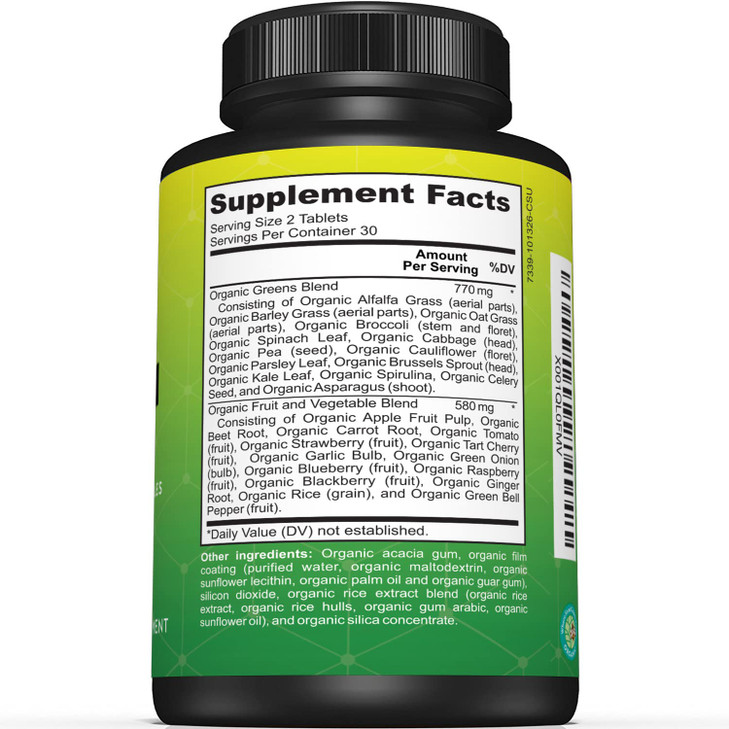 Sunergetic Premium USDA Organic Greens Superfood Tablets
