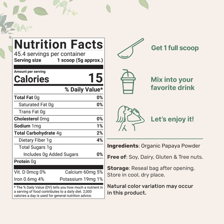 Micro Ingredients Organic Papaya Fruit Powder, 8 Ounce, Freeze Dried, Naturally