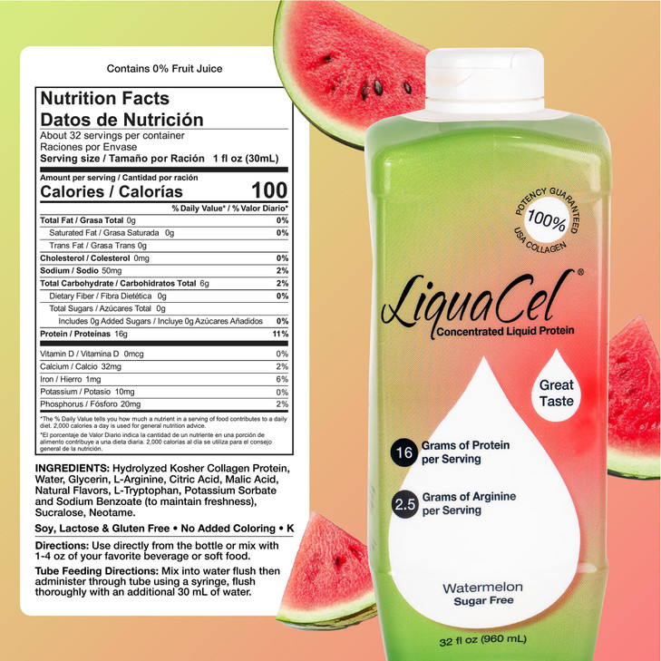 LiquaCel Concentrated Liquid Protein, Watermelon Flavor, Ready-to-Drink, 16g