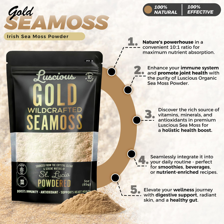 Irish Sea Moss Powder Gold 3 Oz - 100% Organic St. Lucia Sea Moss