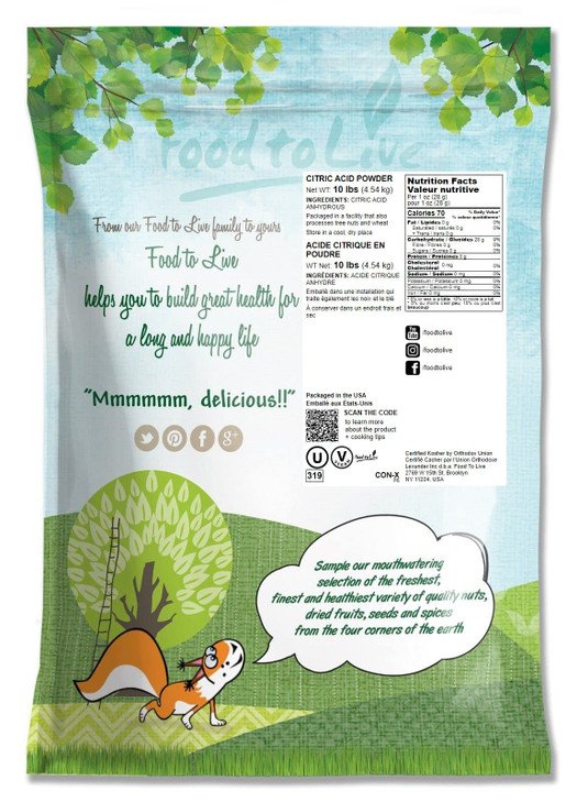 Food to Live Citric Acid Powder, 10 Pounds