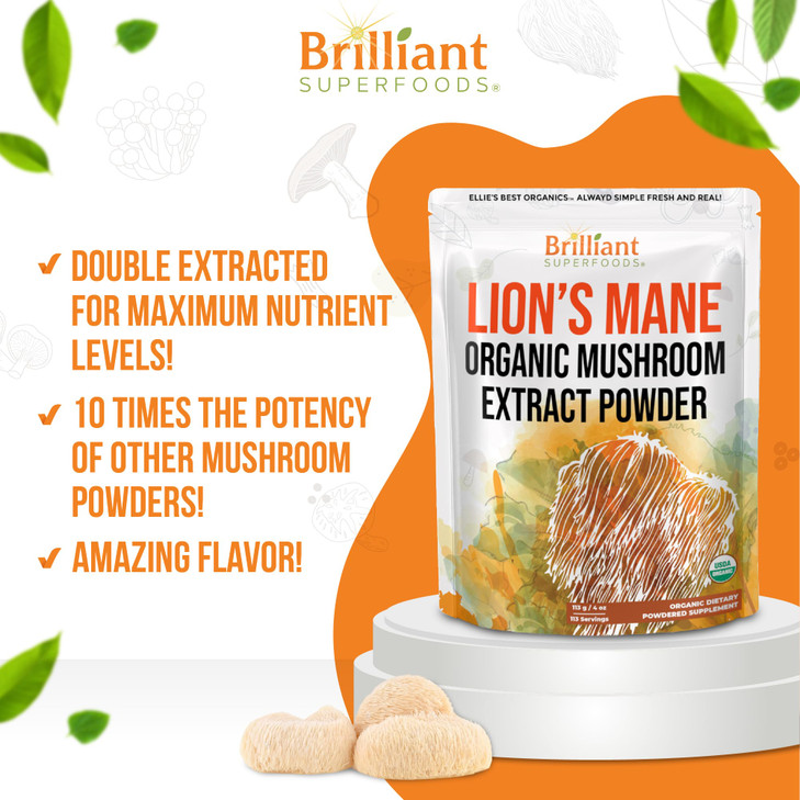 Ellie's Best Lions Mane Mushroom Extract Powder Supplement Organic 228 Servings
