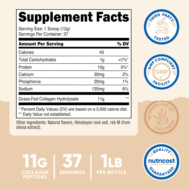 Nutricost Collagen Peptides Powder 1LB (454 G) (Vanilla)