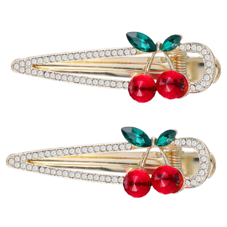 2pcs Hair Clips Rhinestone Cherry Fruit Hair Barrettes Duckbill Clip Hairpins for Women Girls
