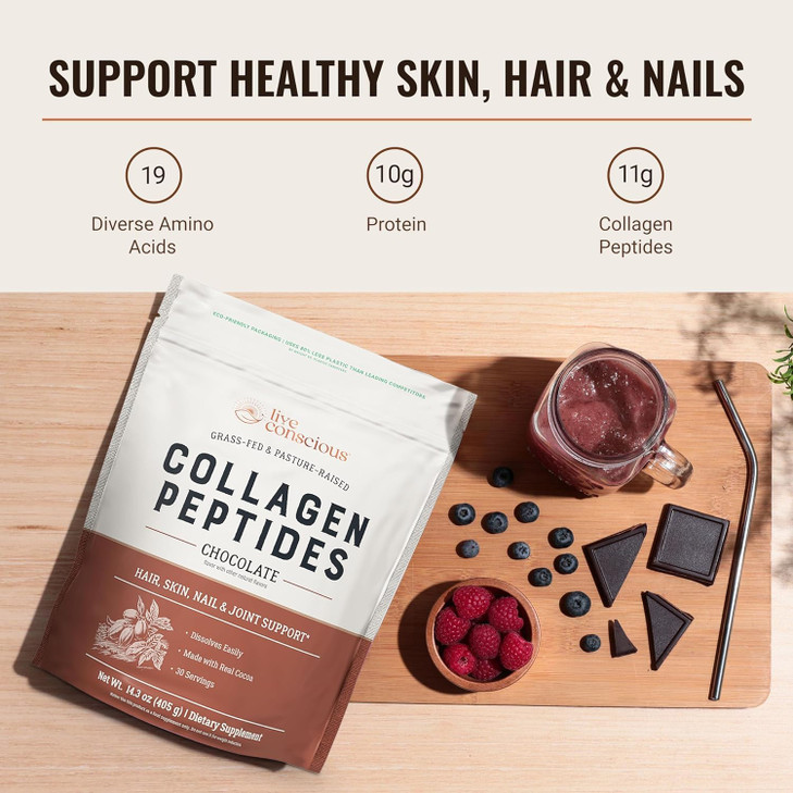 Live Conscious Collagen Peptides Powder - Chocolate Collagen Powder